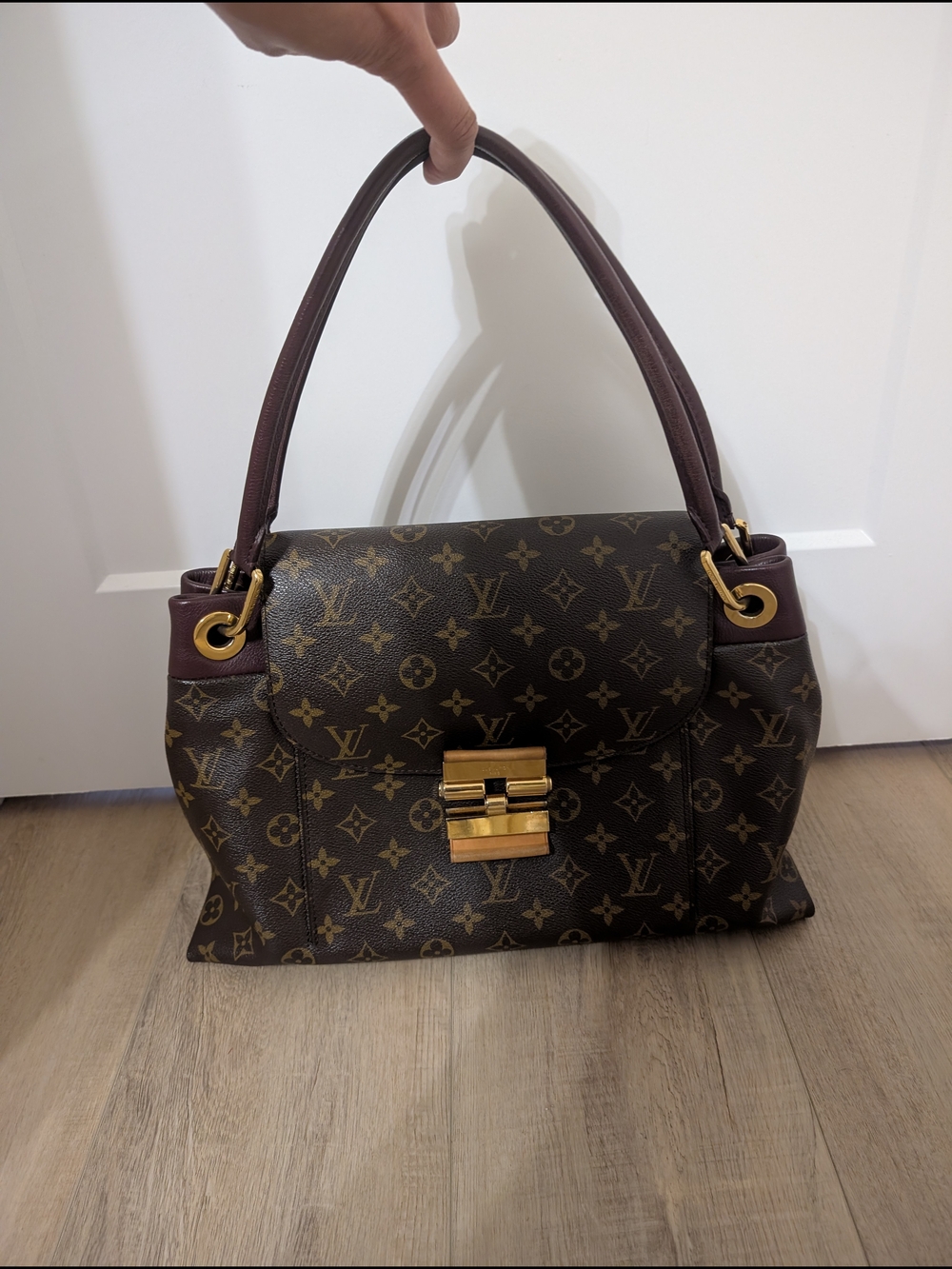 Louis Vuitton Monogram Canvas Satchel with Dark Brown Trim and Gold Hardware